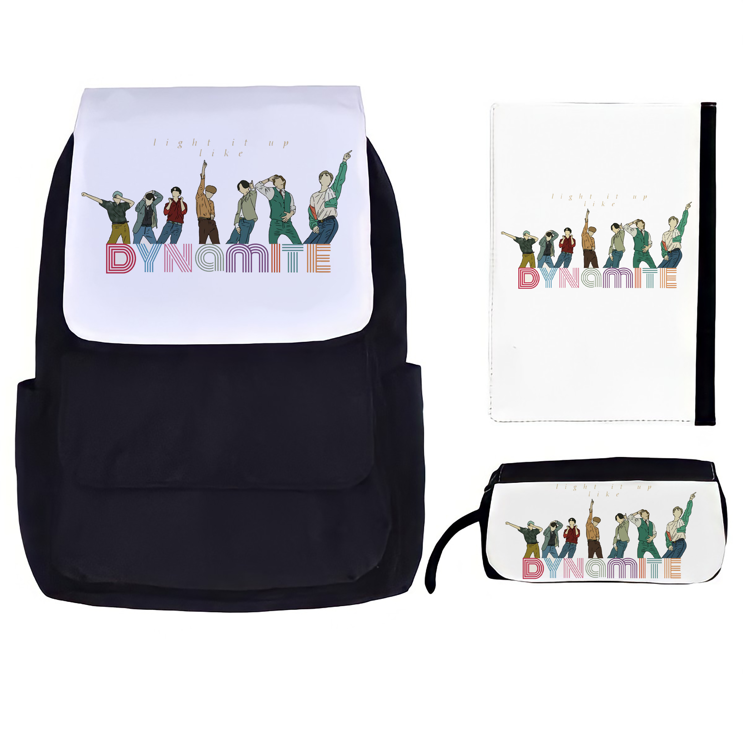 کوله پشتی مدل BTS Dynamite 006 به همراه جامدادی و کلاسور