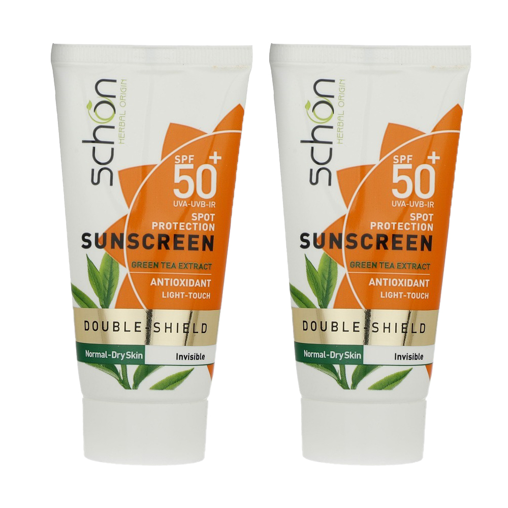 کرم ضد آفتاب بدون رنگ شون spf50 مدل دابل شیلد مناسب انواع پوست حجم 50 میلیلیتر بسته دو عددی