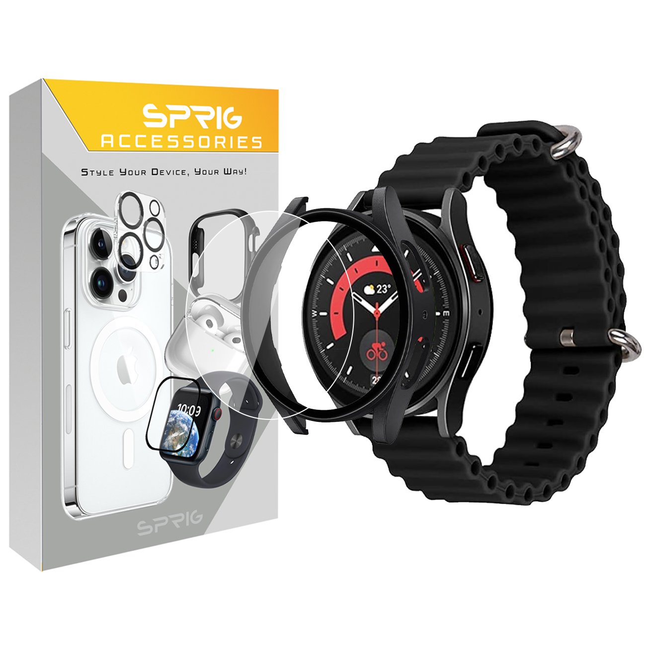 بند اسپریگ مدل Ocean-Guard مناسب برای ساعت هوشمند سامسونگ Galaxy Watch 4 44mm به همراه کاور