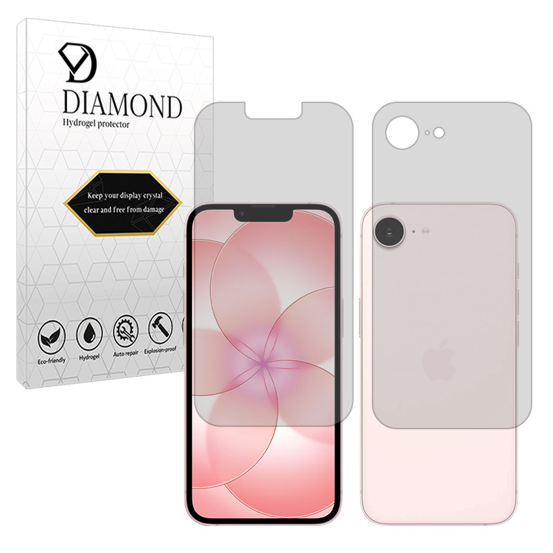 محافظ صفحه نمایش شفاف دیاموند مدل هیدروژلی مناسب برای گوشی موبایل اپل iPhone 17e به همراه محافظ پشت گوشی