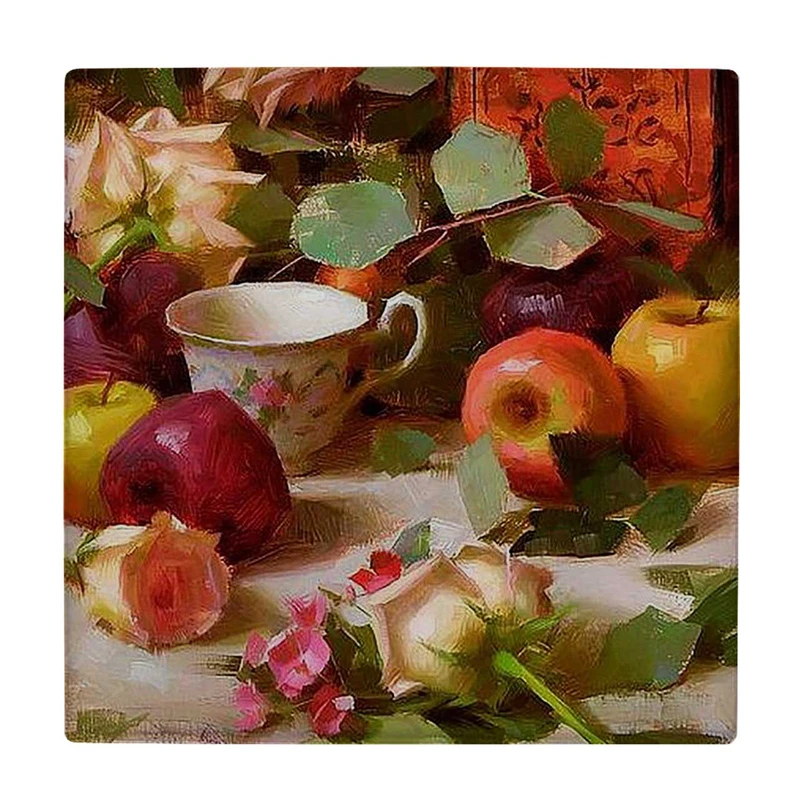 زیر لیوانی  طرح نقاشی فنجان و میوه ها کد    6086857_5099