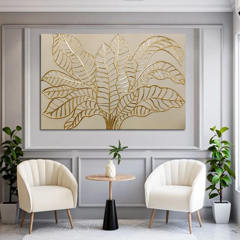تابلو نقاشی ورق طلا مدل برگ موز دکوراتیو نقش برجسته کد n10