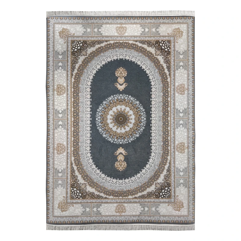 فرش ماشینی 700 شانه فرش مشهد زمینه طوسی حاشیه طوسی مدل 723504