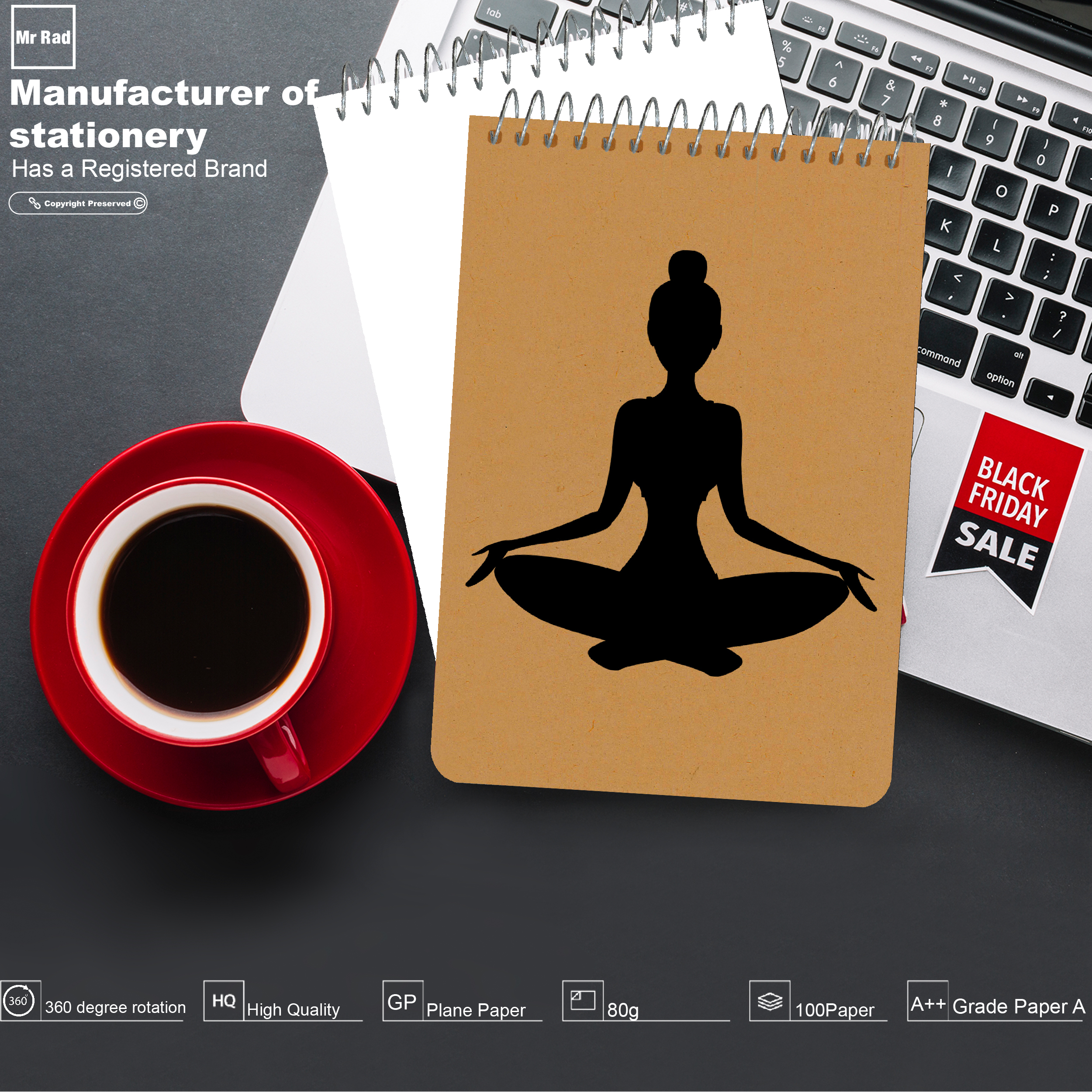 دفترچه یادداشت 100 برگ مستر راد طرح مدیتیشن کد meditation 1706