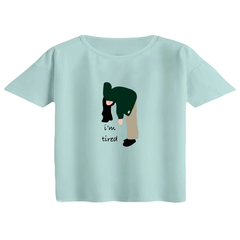 کراپ تی‌شرت آستین کوتاه زنانه مدل دخترک دراز