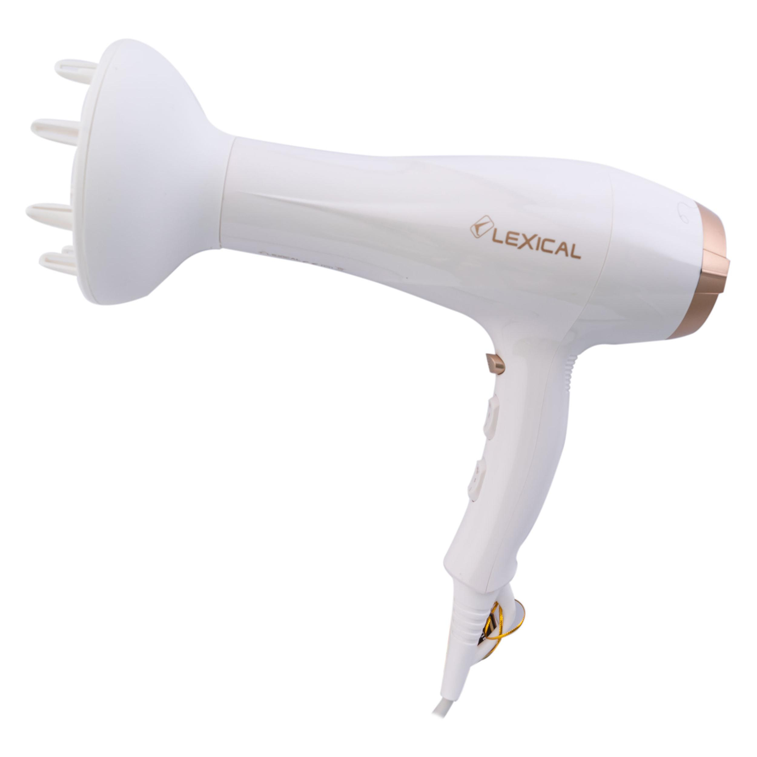 سشوار حرفه‌ای 2200 وات لکسیکال مدل LHD-5008، موتور AC، وزن 250 گرم، دارای سری متمرکز‌کننده باریک، سری دندانه‌دار با ویژگی صاف‌کنندگی، با قابلیت باد سرد