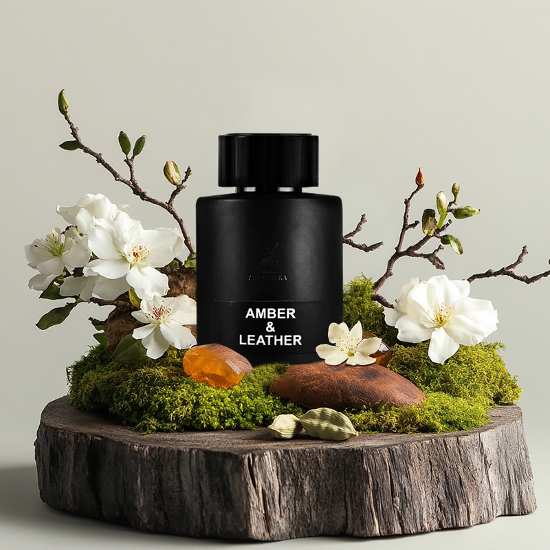 ادو پرفیوم مردانه الحمبرا مدل Amber and Leather با رایحه گرم و تلخ حجم 100 میلی لیتر