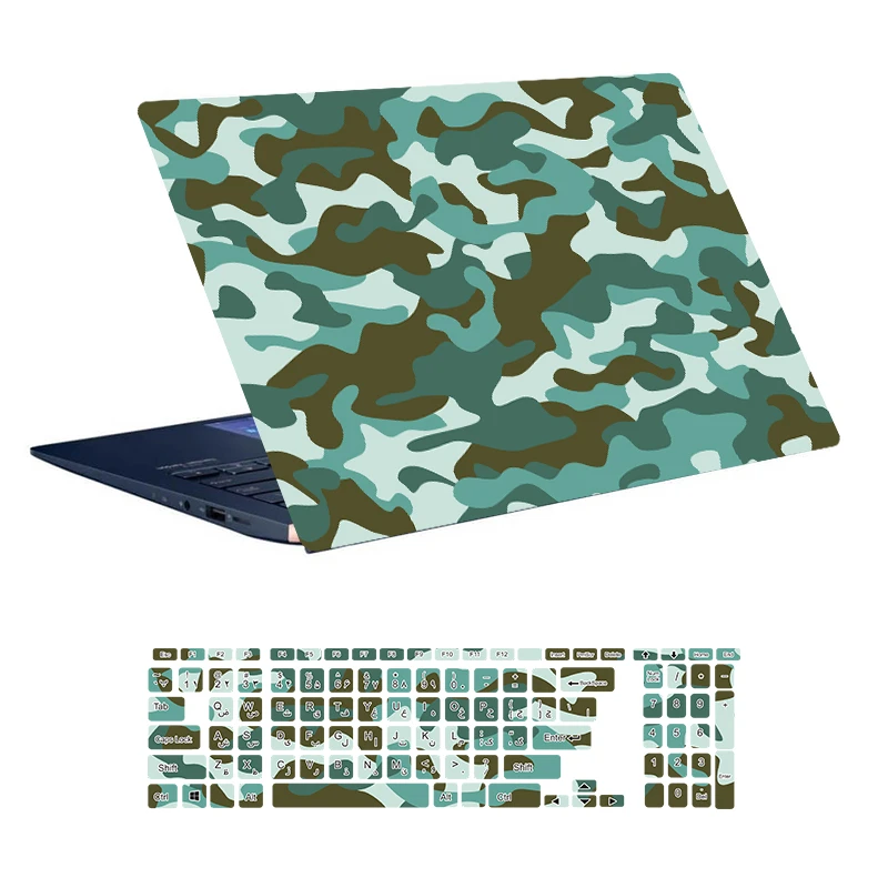 استیکر لپ تاپ توییجین و موییجین طرح Military کد 34 مناسب برای لپ تاپ 15.6 اینچ به همراه برچسب حروف فارسی کیبورد 