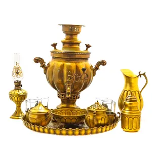 سرویس سماور ذغالی 14 پارچه برنجی مدل توپی کد 3095