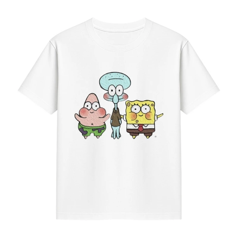 تی‌شرت آستین کوتاه دخترانه مدل باب اسفنجی و دوستان کد p1 