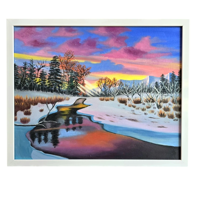 تابلو نقاشی رنگ روغن به سبک رئالیسم طرح زمستان