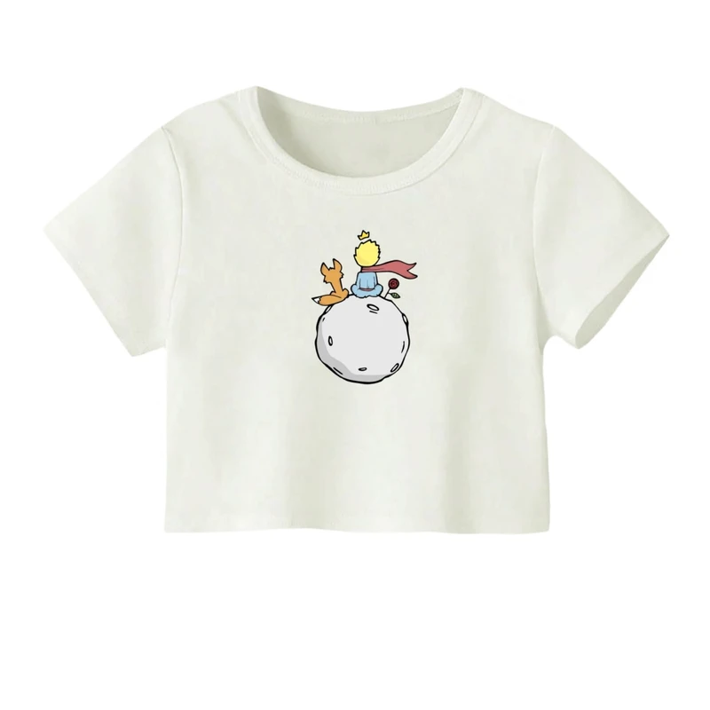 کراپ‌ تی‌شرت آستین کوتاه زنانه مدل شازده کوچولو کد 01