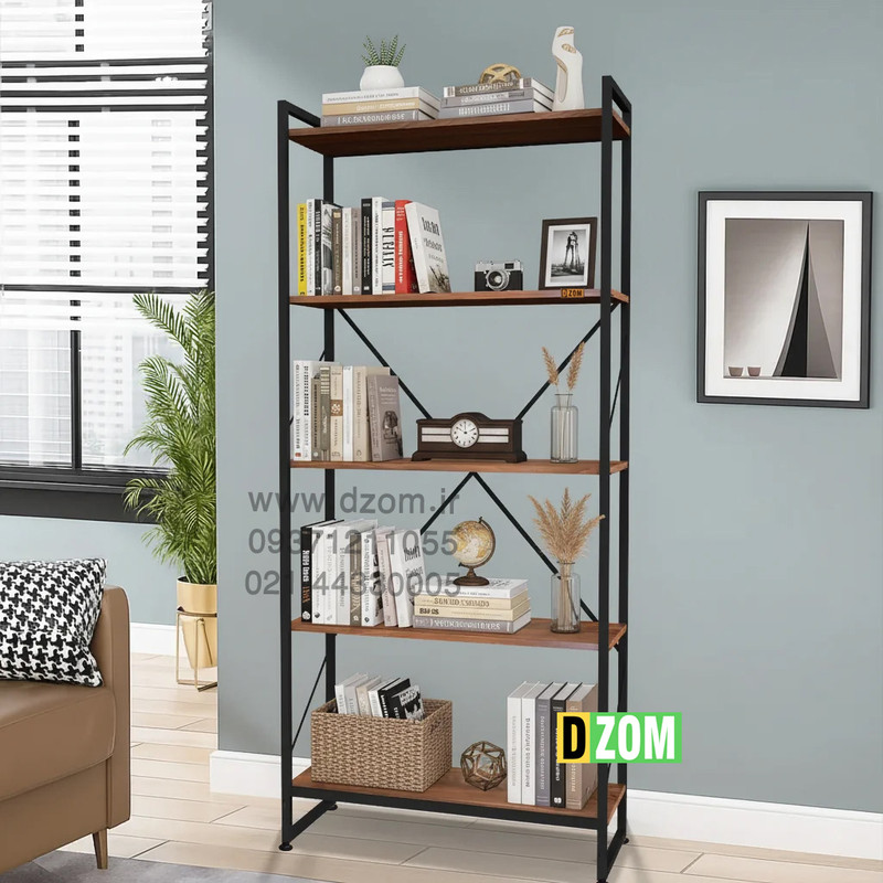 کتابخانه پنج طبقه دیزم مدل مونتاژی LIB_80×180_BRN