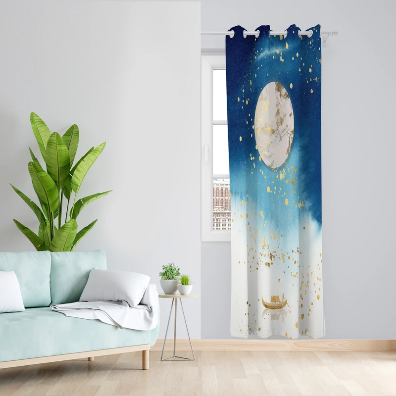 پرده طرح ماه مدل مخمل پانچی کد 2515 z سایز 140x200 سانتی متر