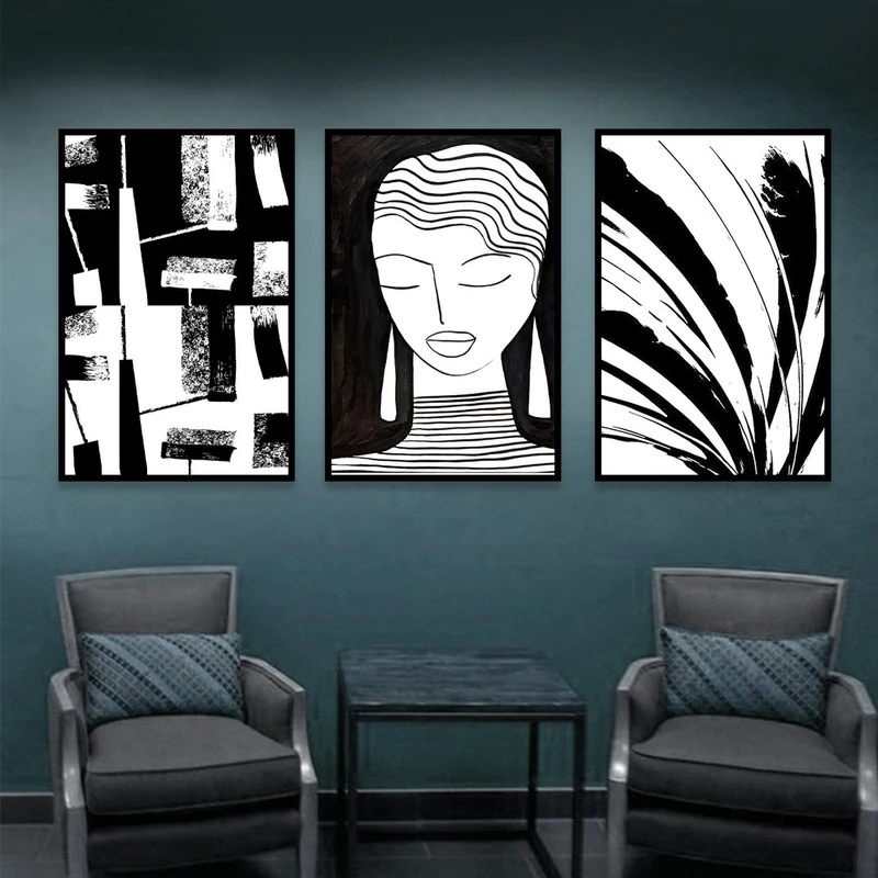 تابلو بکلیت مدل طرح نقاشی مینیمال دخترانه B-1112 مجموعه 3 عددی