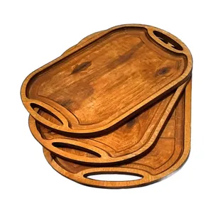 سینی دسته دار مدل چوبی طرح بیضی کد ch-01 مجموعه سه عددی