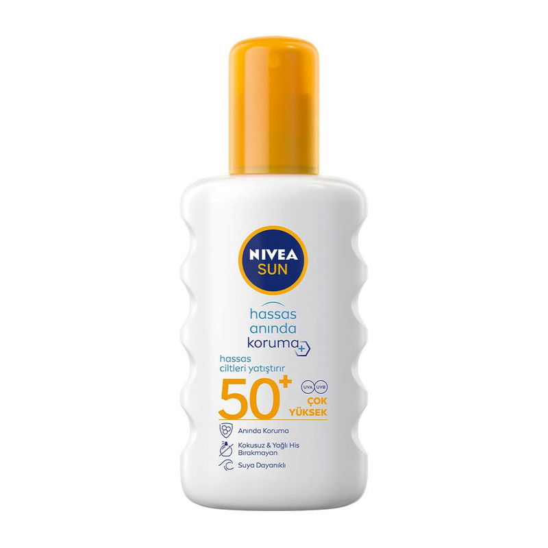 اسپری ضد آفتاب بدون رنگ نیوآ SPF 50 مدل Aninda Koruma مناسب پوست های حساس حجم 200 میلی لیتر