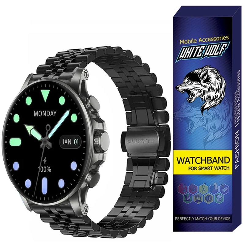  بند وایت ولف مدل WB-5Bead مناسب برای ساعت هوشمند گلوریمی M2 MAX LTD / 22MM