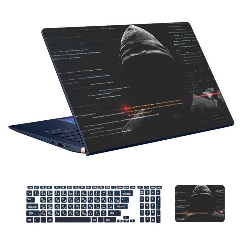 استیکر لپ تاپ توییجین و موییجین طرح Hacker کد 10 مناسب برای لپ تاپ 15.6 اینچ به همراه برچسب حروف فارسی کیبورد