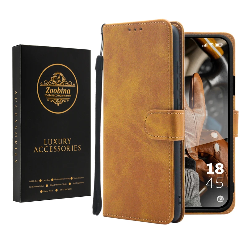 کیف کلاسوری زوبینا مدل Wood مناسب برای گوشی موبایل سامسونگ Galaxy A14 به همراه بند آویز
