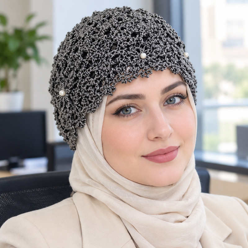 کلاه دست دوز زنانه مدل گل مروارید