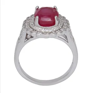 انگشتر نقره زنانه بازرگانی میلادی مدل سنگ یاقوت نگین برلیان بدون ریزش آبکاری رادیوم کد AWR_1356