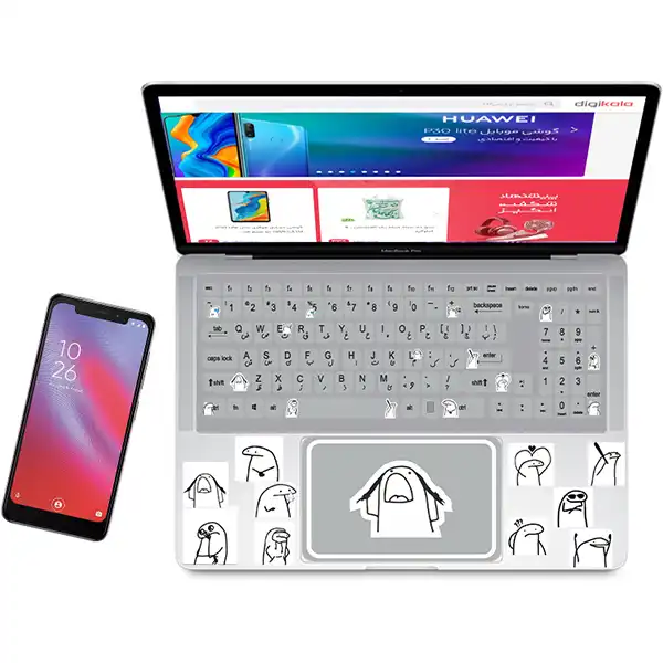 استیکر لپ تاپ راتیانا مدل فلورک 04 مناسب برای لپ تاپ 15 تا 17 اینچ به همراه برچسب حروف فارسی کیبورد