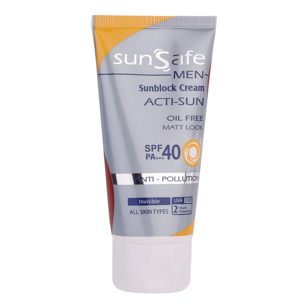 کرم ضد آفتاب بدون رنگ آقایان سان سیف مدل SPF40 محافظ UVA ،UVB و +++PA، ضد آب، ضد حساسیت، مناسب انواع پوست حجم 50 میلی‌لیتر