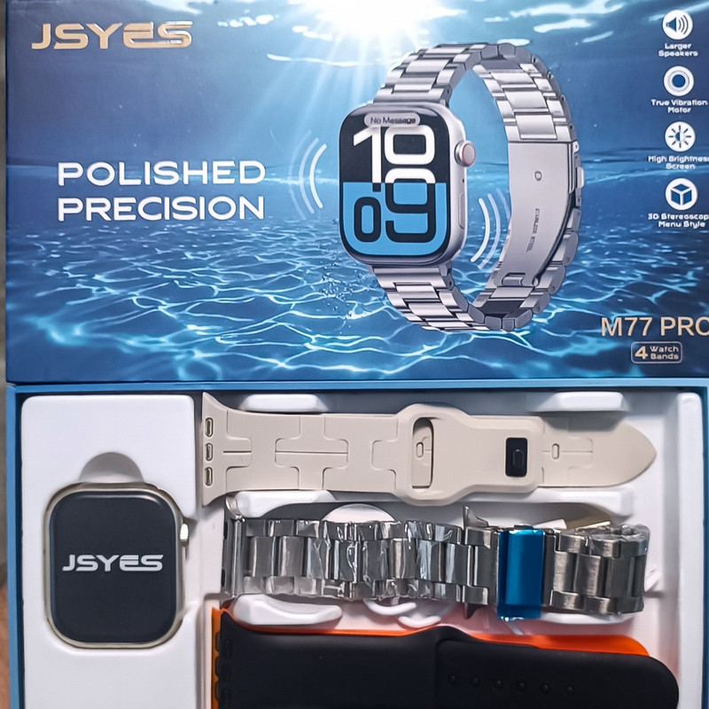ساعت هوشمند ۴۶ میلیمتری جسیس مدل M77 PRO با ۳ بند سیلیکونی و ۱ بند فلزی
