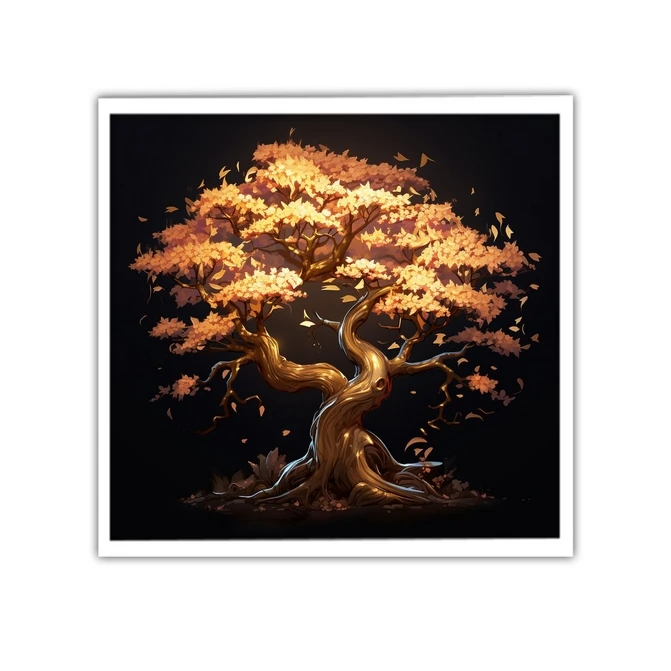 تابلو نوری بکلیت طرح گرافیکی درخت طلایی مدل W-MID-18828