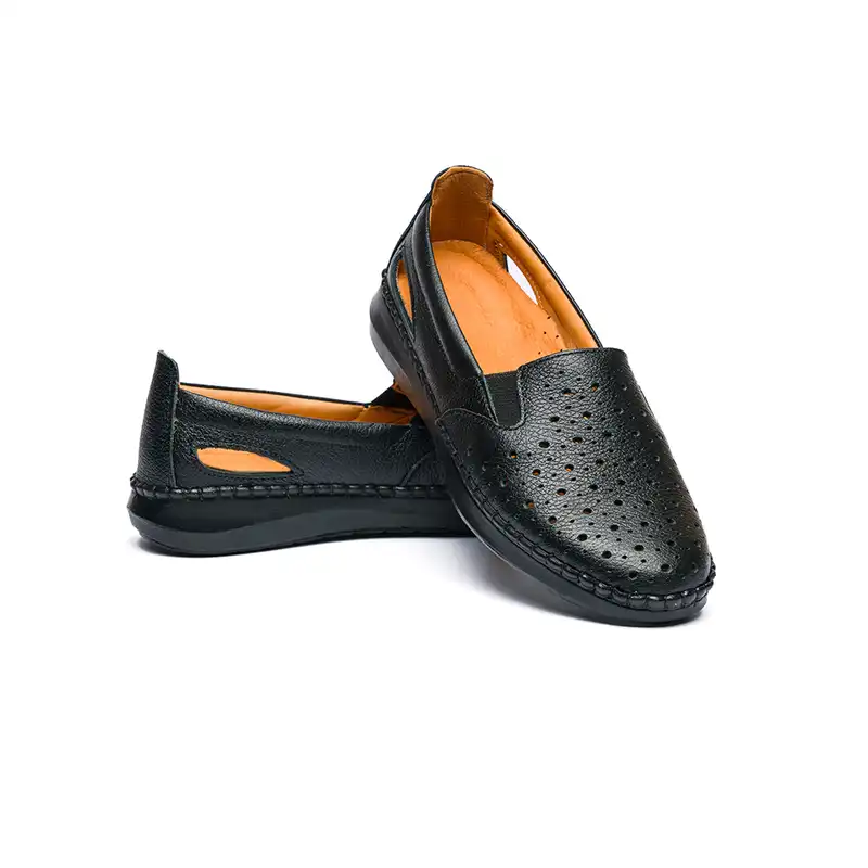 کفش روزمره زنانه مدل آنیس تابستانی تمام چرم رنگ مشکی