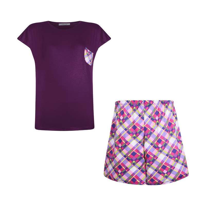 ست تی شرت و شلوارک زنانه افراتین مدل آسوده کد 6600 رنگ بنفش