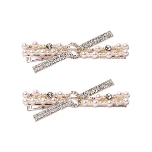 گیره مو زنانه مدل نگینی مرواریدی مجموعه 2 عددی