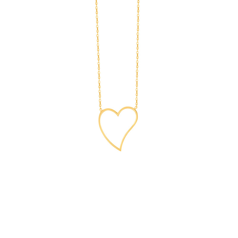 گردنبند طلا 18 عیار زنانه با زنجیر حلقهای (فلامینگو) پرسته مدل قلب توخالی کد WN325