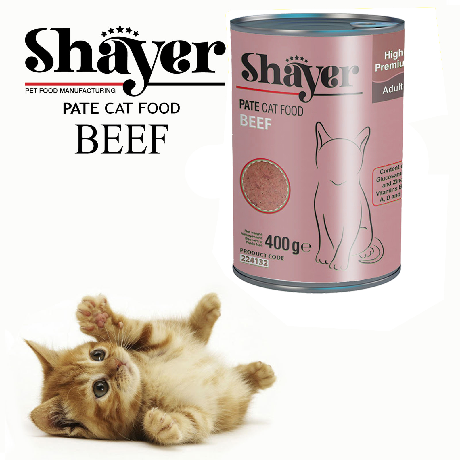 کنسرو غذای گربه شایر مدل گوشت کد sh312 وزن 400 گرم بسته 24 عددی