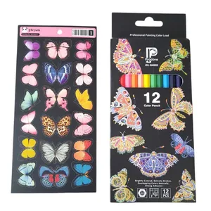 مداد رنگی 12 رنگ پرودون مدل پاستلی طرح پروانه کد mn32 به همراه برچسب