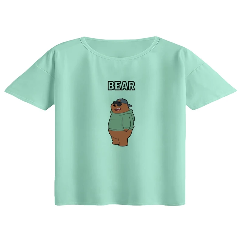 کراپ تی‌شرت آستین کوتاه زنانه مدل خرس عینکی