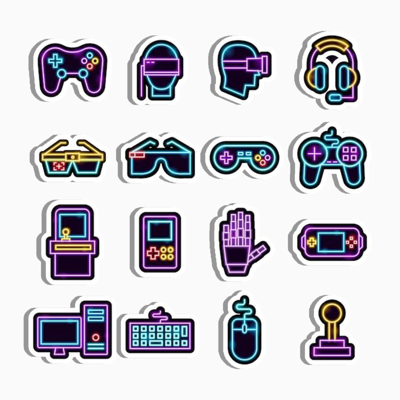 استیکر لپ تاپ و موبایل گوفی طرح گیمینگ نئون مجموعه 16 عددی 
