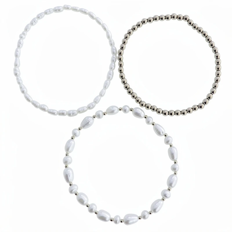 دستبند مهره ای زنانه مدل مرواریدی مجموعه ۳ عددی