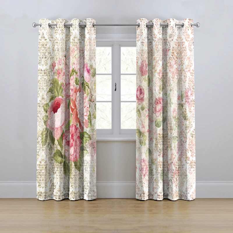 پرده مدل پانچی طرح گل سایز 280x145 سانتی متر