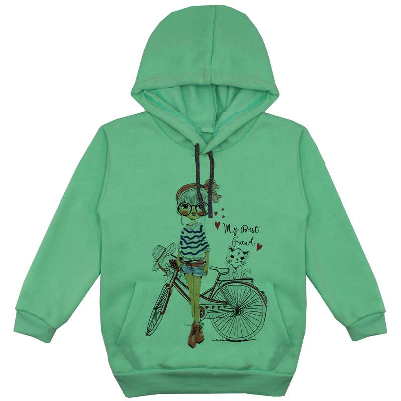 هودی دخترانه مدل دختر دوچرخه F123 رنگ سبز
