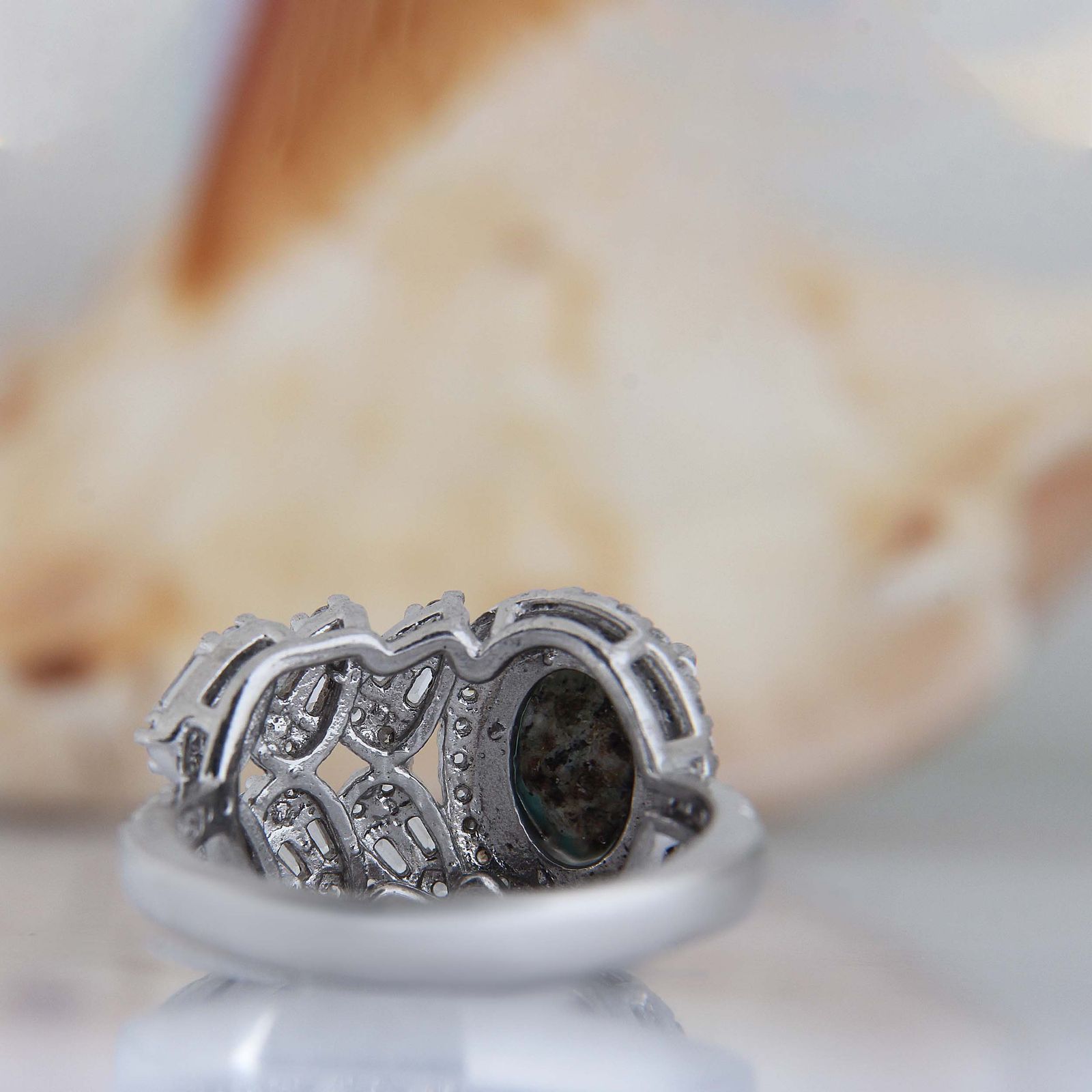 انگشتر نقره زنانه مدل فیروزه نیشابور مخراج برلیان آبکاری رادیوم کد AWR_1650 - - 7