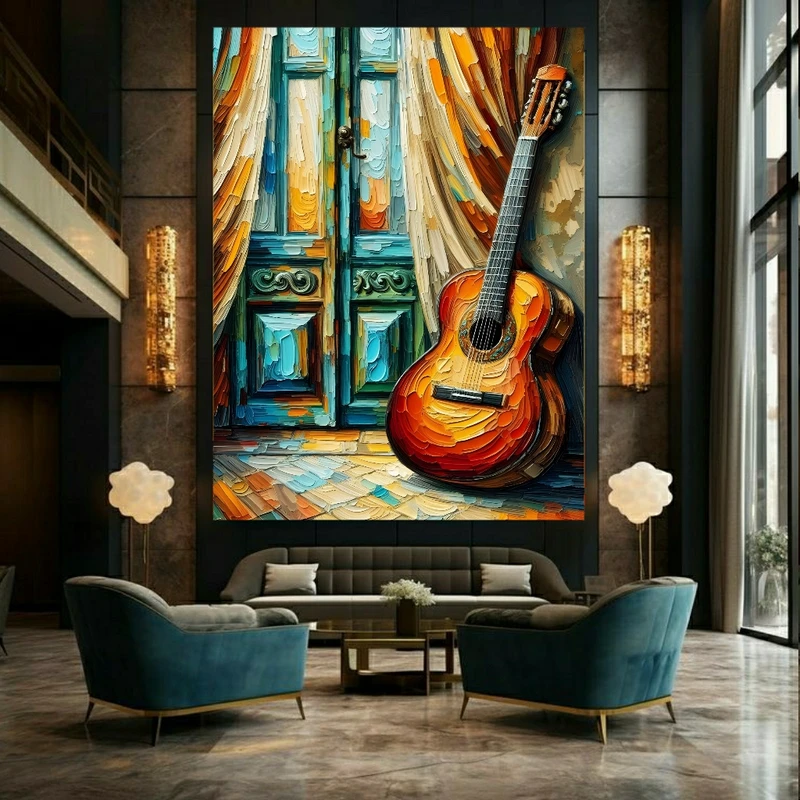 تابلو بوم طرح مخمل نقاشی ساز و موسیقی مدل گیتار کد FP105546