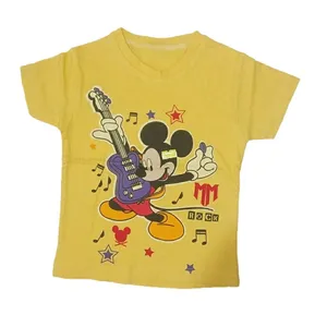 تی شرت آستین کوتاه دخترانه مدل میکی موس رنگ زرد