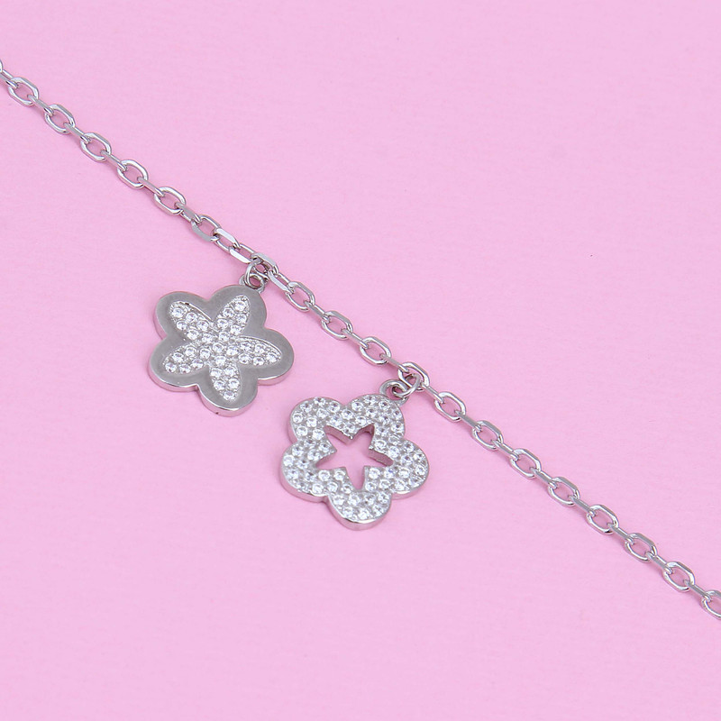 پابند نقره زنانه بازرگانی میلادی مدل گل رادیوم  کد DP_589