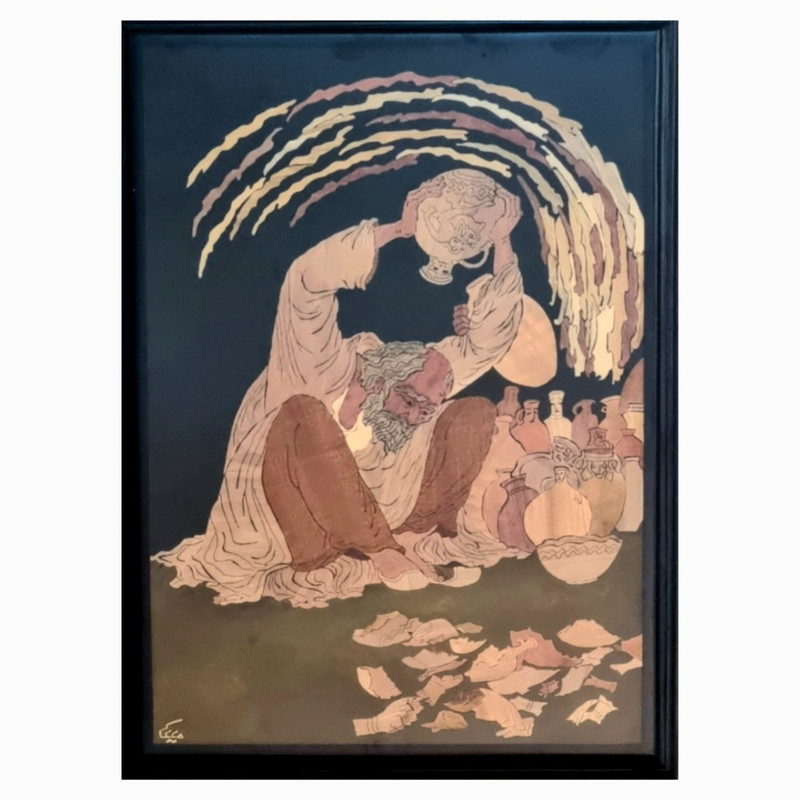 تابلو معرق کاری مدل کوزه گر دهر طرح مینیاتور 