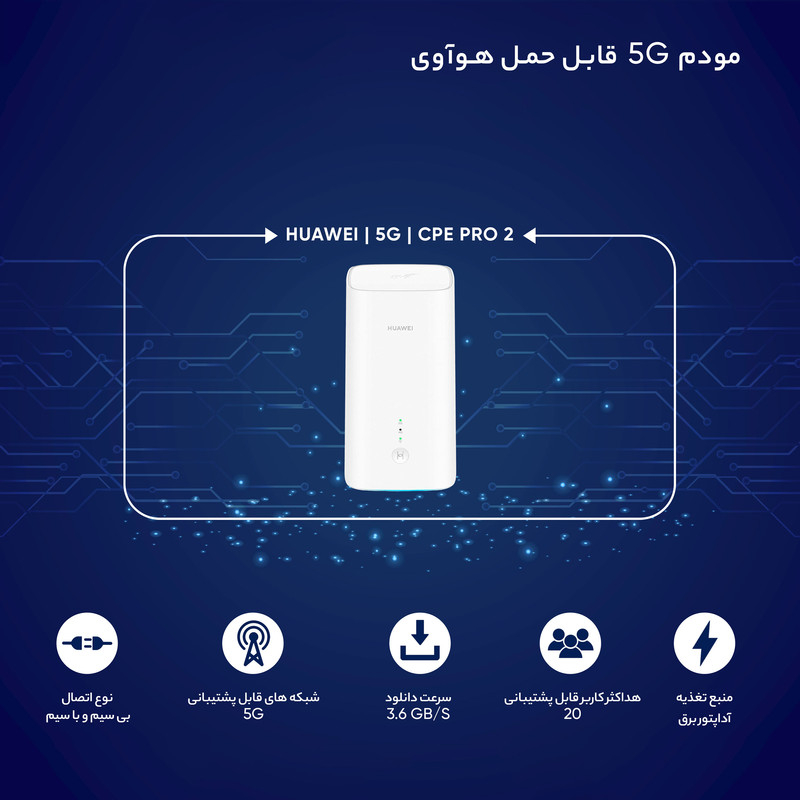 مودم 5G هوآوی مدل H122-373 5G CPE Pro 2 به همراه سیم کارت و 300 گیگ اینترنت یکساله