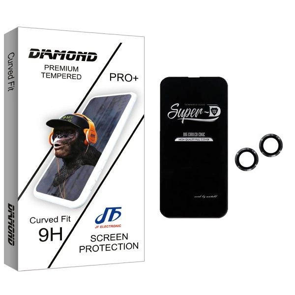 محافظ صفحه نمایش جی اف مدل Diamond SuperD مناسب برای گوشی موبایل اپل iPhone 13 به همراه محافظ لنز گوشی