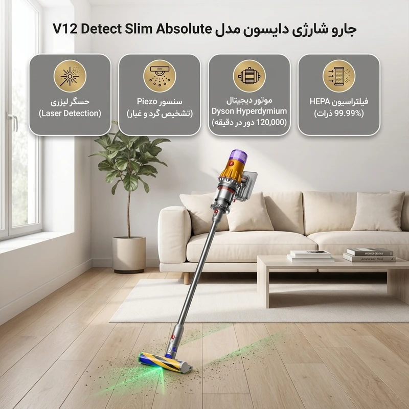 عکس شماره 3 : جارو شارژی عصایی دایسون مدل v12 detect slim absolute