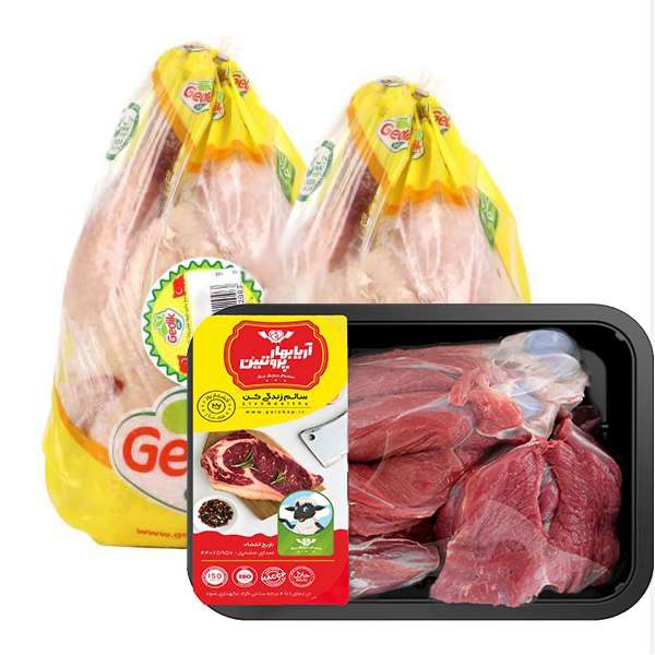 مرغ منجمد گودیک 3.6 کیلوگرم بسته دو عددی به همراه ران گوسفندی تازه آریا بهار پروتئین 1 کیلوگرم